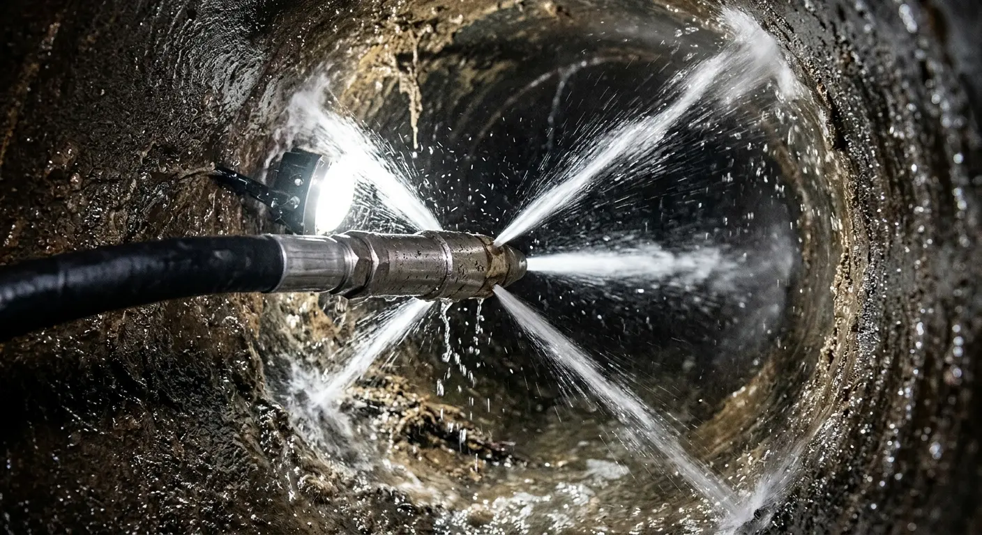 High-pressure hydro jetting nozzle cleaning sewer pipe for Emergency Drain Service in Satsuma